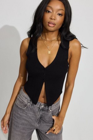 Black Garage Bare V Neck Women Vest | A-7435926