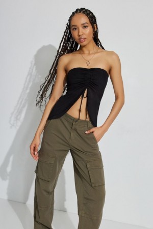 Black Garage Flyaway Ruched Tube Women Tank Top | A-9561074