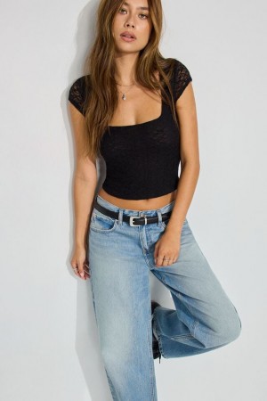 Black Garage Lace Portia Short Sleeve Women T Shirts | A-5734918