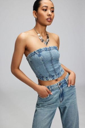 Blue Garage Denim Seamed Tube Women Tank Top | A-4206973