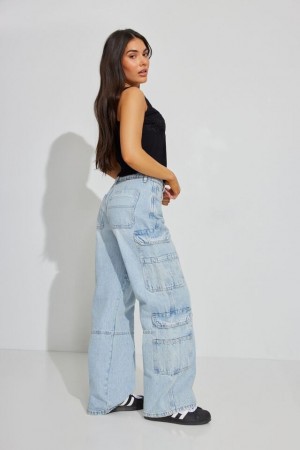 Blue Garage High Rise Wide Women Cargo Pants | A-7062851