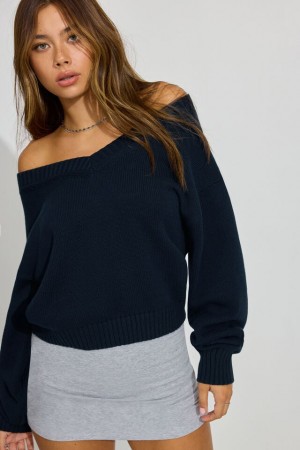 Blue Garage High V-neck Women Sweater | A-6785421