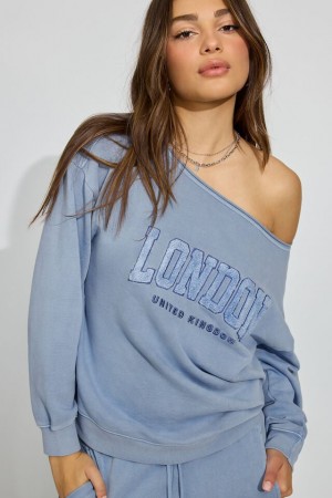 Blue Garage Softterry Off Shoulder Women Sweatshirts | A-4067218