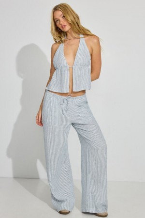 Blue Stripes Garage Millie Linen Pull-on Women Pants | A-0271348