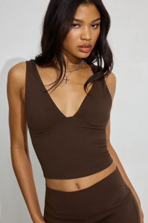 Brown Garage Plunge Women Tank Top | A-2031845