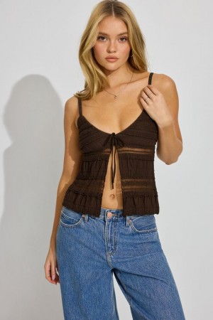 Brown Garage Resort Lace Flyaway Women Tank Top | A-1382694