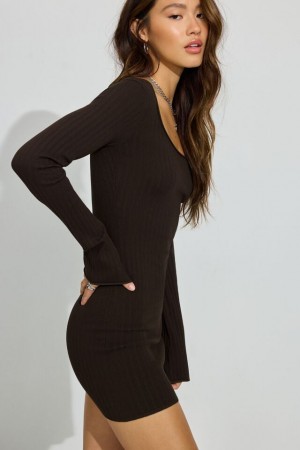 Brown Garage Scoop Neck Mini Women Dress | A-6239817