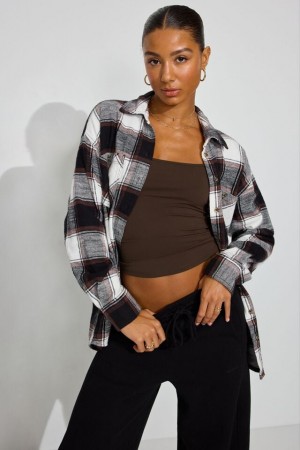Brown / Black Garage Noah Plaid Button-up Women Long Sleeve | A-5324708