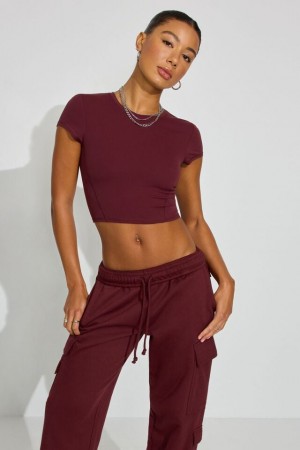 Burgundy Garage Softactive Women T Shirts | A-8617032