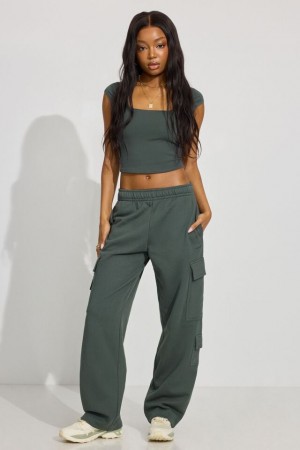 Dark Green Garage Ultrafleece Cargo Women Sweatpants | A-4630872