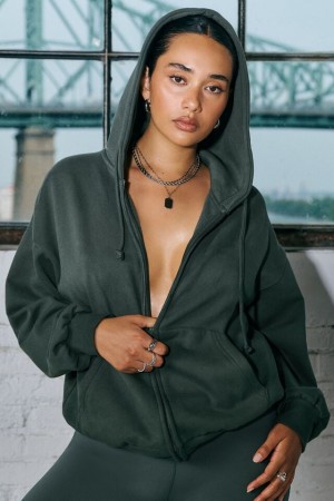 Dark Green Garage Ultrafleece Full Zip Women Hoodie | A-4059182