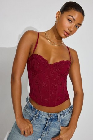 Dark Red Garage Chrishell Embroidered Mesh Women Tank Top | A-0497183