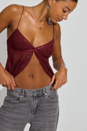 Dark Red Garage Mesh Flyaway Cami Women Tank Top | A-1690357