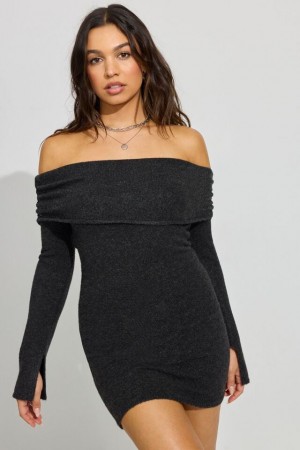 Grey Garage Scarlet Spongy Off Shoulder Women Dress | A-1342976