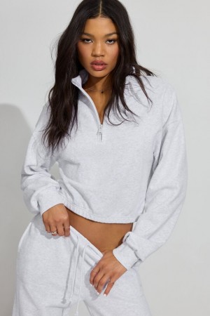 Grey Garage Soft Terry Half Zip Women Sweatshirts | A-4092678