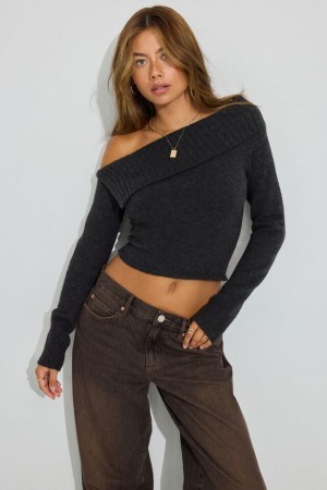 Grey Garage Spongy Off Shoulder Women Sweater | A-1386927