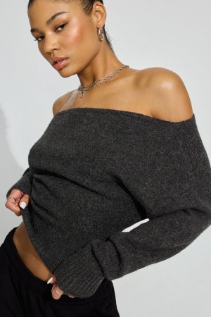Grey Garage Spongy Off Shoulder Women Sweater | A-9764582