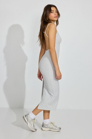 Grey Garage V Neck Open Back Maxi Women Dress | A-1572034
