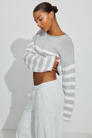 Grey / White Garage Supersoft Boatneck Women Sweater | A-6159830
