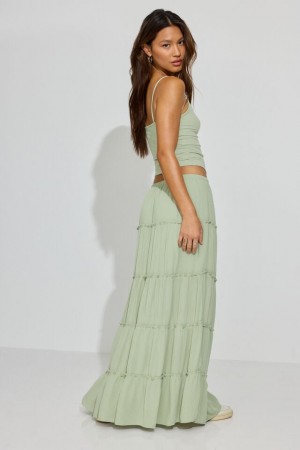 Olive Green Garage Tiered Maxi Women Skirts | A-6124087