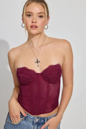 Purple Red Garage Chrishell Lace Mesh Women Tank Top | A-0513827