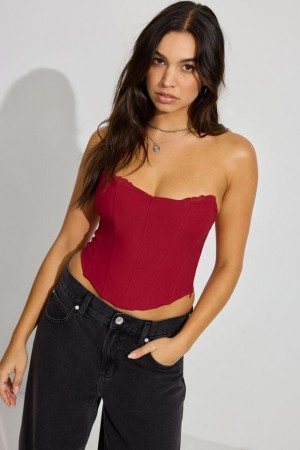 Red Garage Lace Trim Strapless Women Tank Top | A-6139758