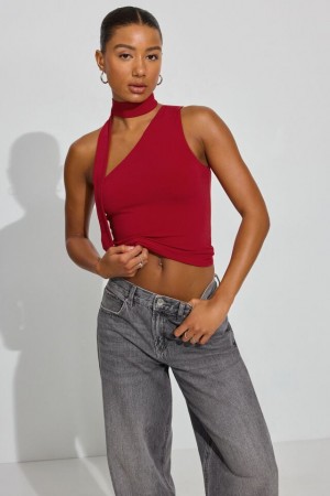 Red Garage One Shoulder Neck Tie Women Tank Top | A-4569820