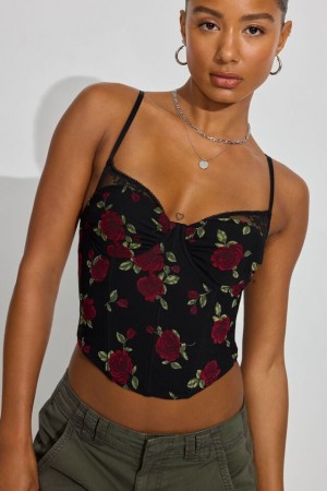 Rose / Black Garage Sabrina Peek-a-boo Women Tank Top | A-2869501