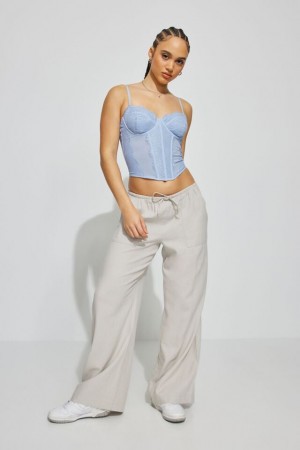 Silver Beige Garage Millie Linen Pull-on Women Pants | A-6132954