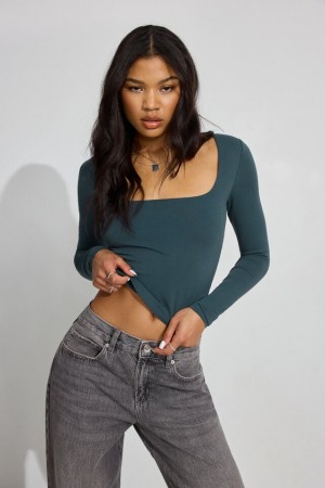 Turquoise Garage Addison Square Neck Women Long Sleeve | A-2307156