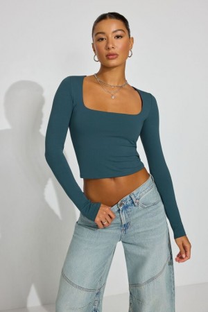 Turquoise Garage Addison Square Neck Women Long Sleeve | A-9634052