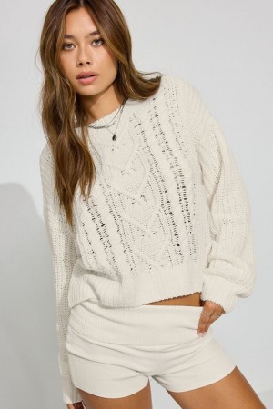White Garage Chenille Oversized Women Sweater | A-4253190