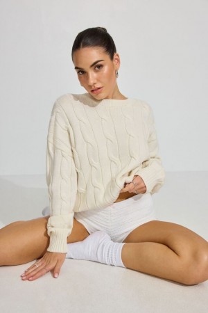 White Garage Oversized Cable Women Sweater | A-2813097