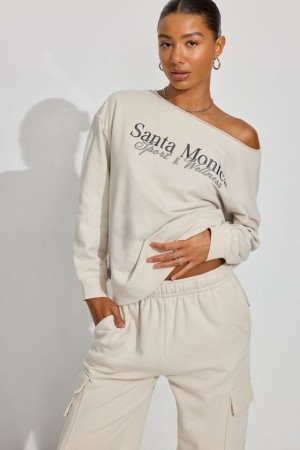 White Garage Softterry Off Shoulder Women Sweatshirts | A-7541983