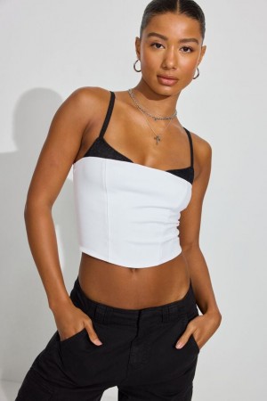 White / Black Garage Double Layer Women Tank Top | A-3189645