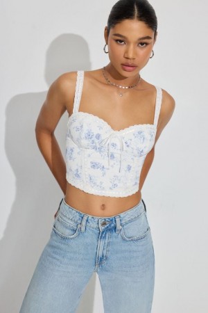 White / Blue Garage Cupped Cherie Women Tank Top | A-3861057