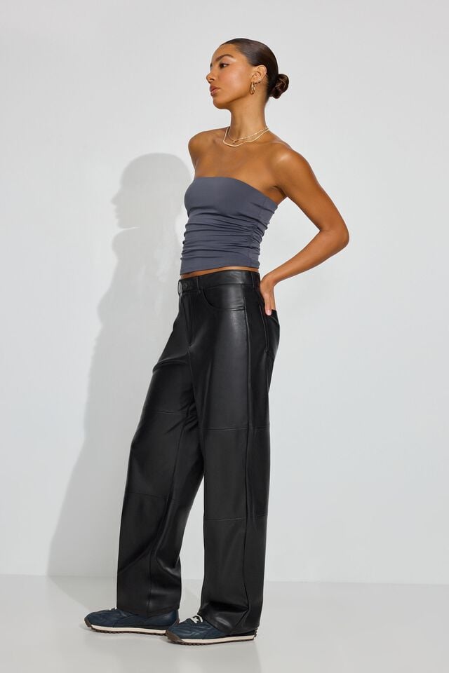 Black Garage Baggy Faux-leather Women Pants | A-7165849