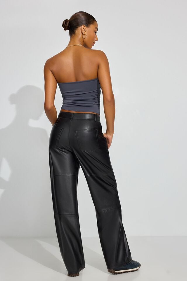 Black Garage Baggy Faux-leather Women Pants | A-7165849
