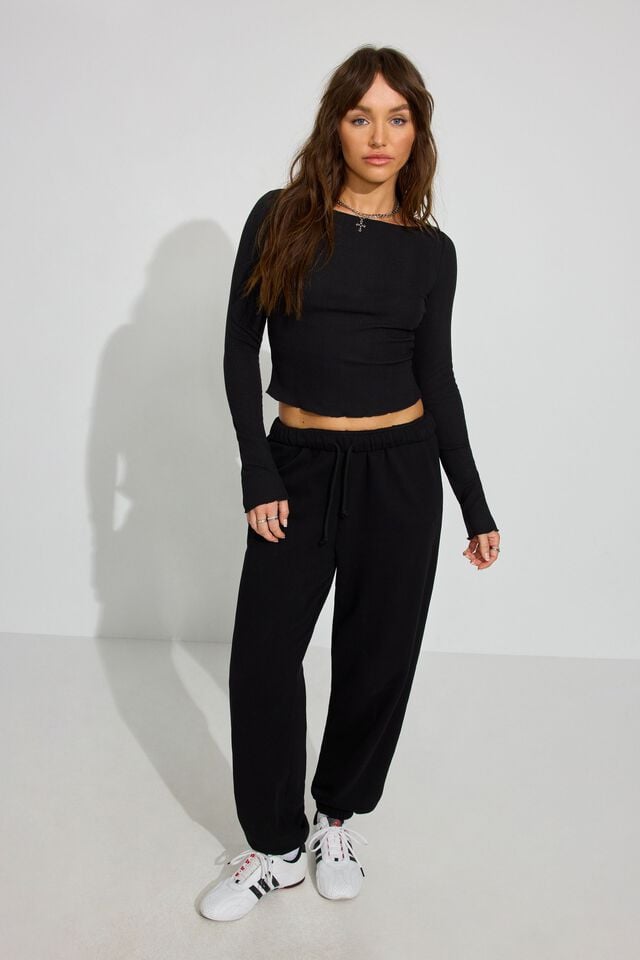Black Garage Boatneck Women Long Sleeve | A-8572143