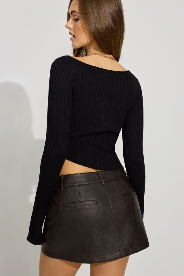 Black Garage Bodycon Boat Neck Women Sweater | A-9182746
