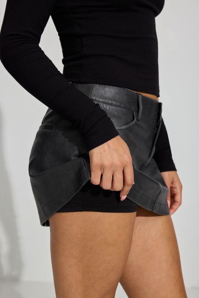 Black Garage Brynn Faux Leather Micro Women Skorts | A-7816529