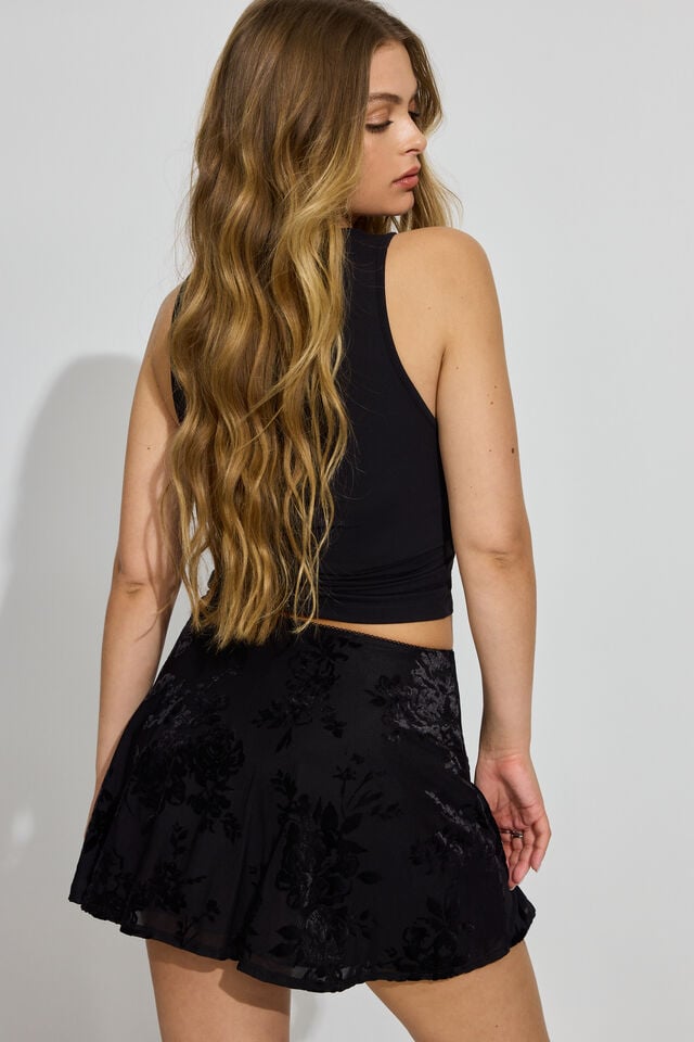 Black Garage Burnout Flowy Velvet Women Skorts | A-7450869