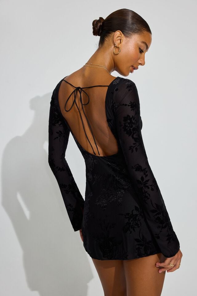 Black Garage Burnout Open Back Mini Women Dress | A-2179485
