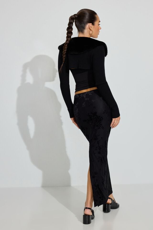 Black Garage Burnout Velvet Maxi Women Skirts | A-2915074