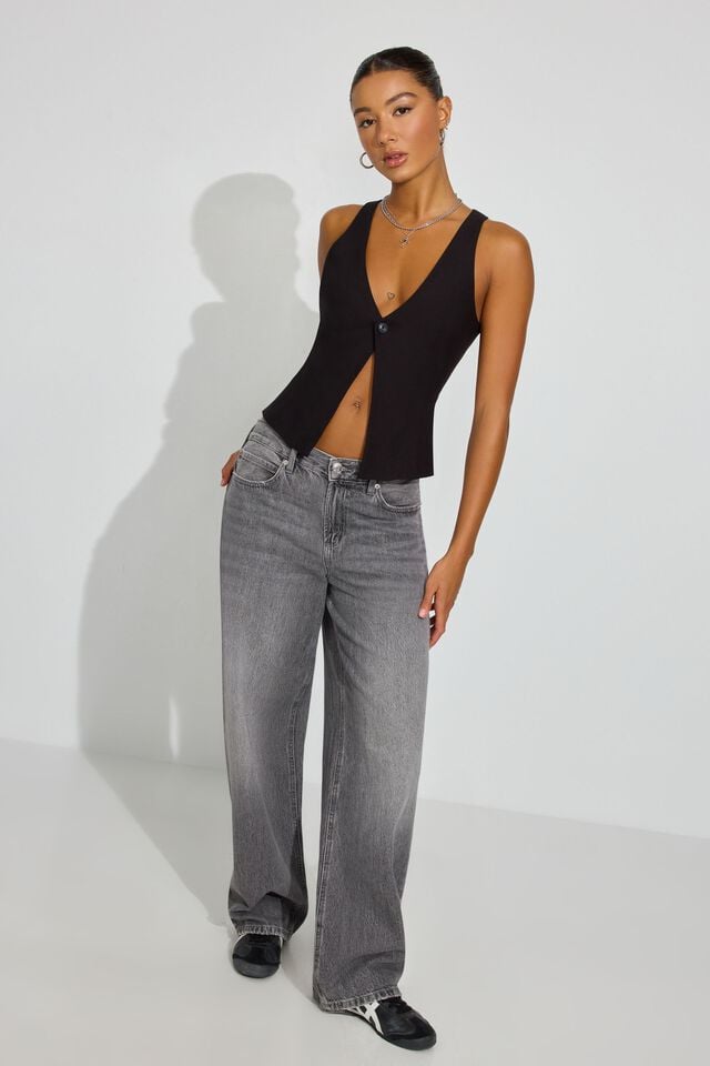 Black Garage Button Women Vest | A-4207351