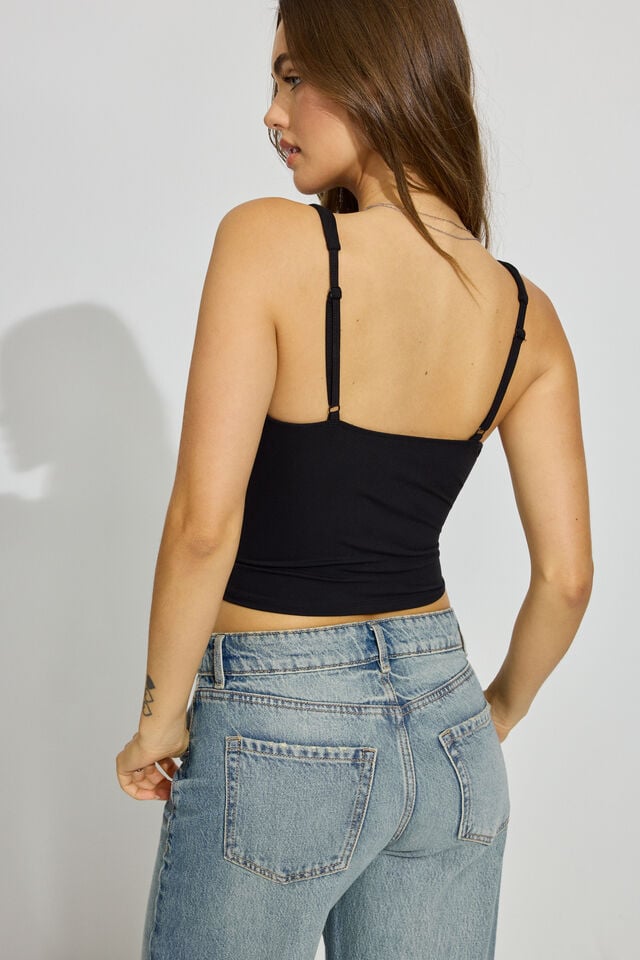 Black Garage Deep Plunge Sleek Cami Women Tank Top | A-0296378