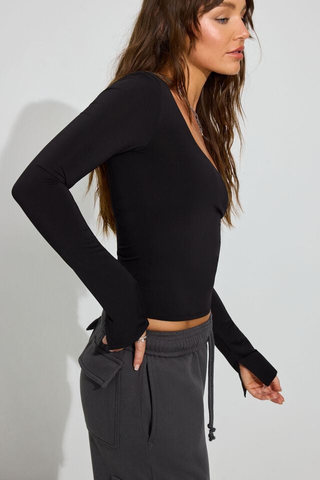 Black Garage Extreme Scoop Neck Women Long Sleeve | A-7620945