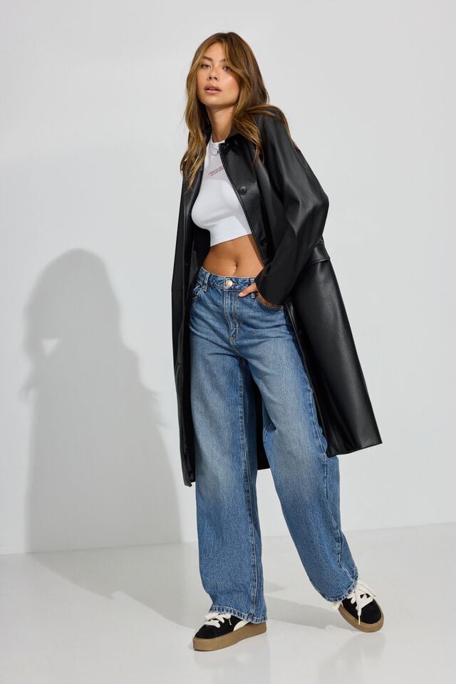 Black Garage Faux Leather Car Women Coat | A-1834976