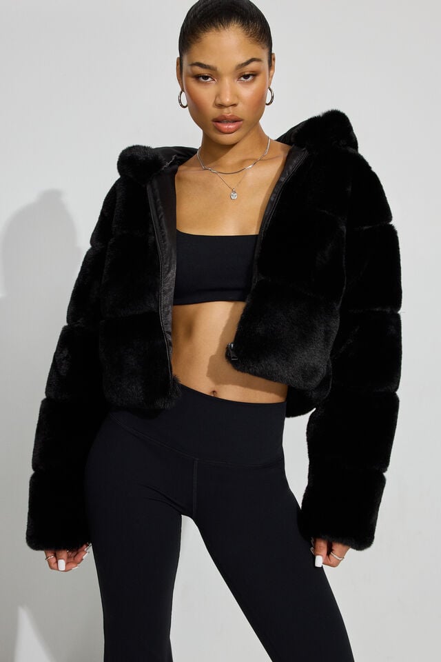 Black Garage Faux-fur Women Down Jackets | A-3421796