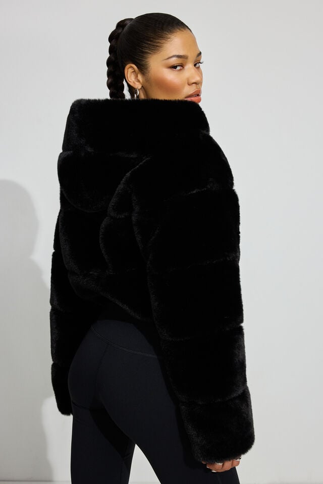 Black Garage Faux-fur Women Down Jackets | A-3421796